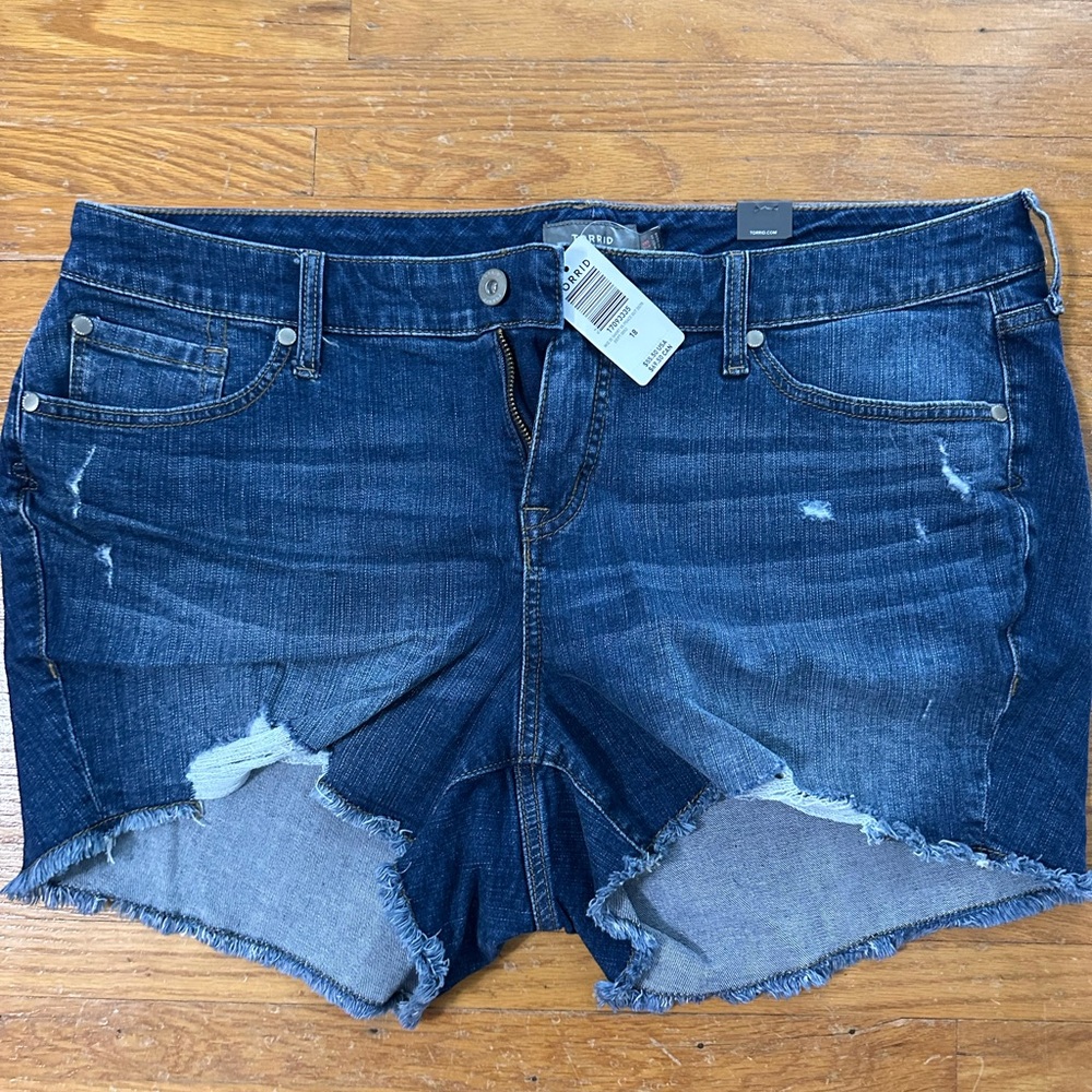 Torrid Blue Distressed Jean Shorts with Frayed Hem